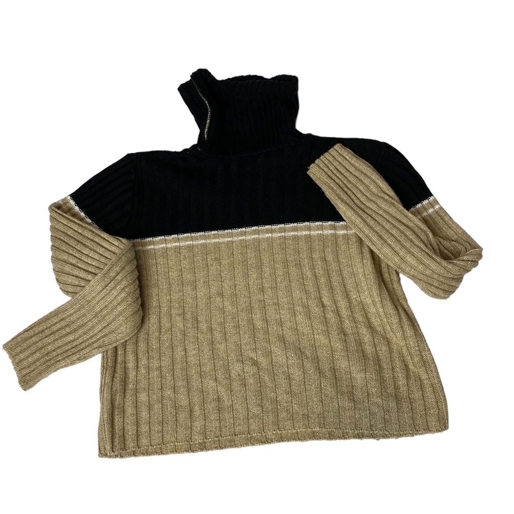 90s Vintage Black and Beige Rave Turtleneck Sweater
